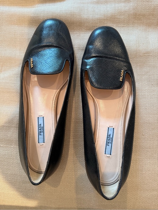 Prada Shoes - Prada Black Saffiano Leather Loafers with Gold Logo